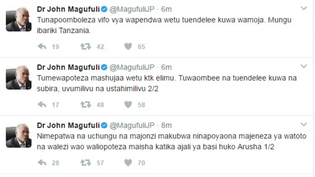 Ujumbe wa Magufuli Twitter