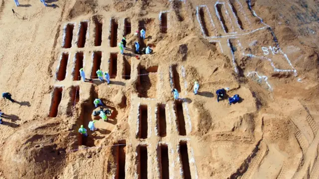 The grave excavations seen from above