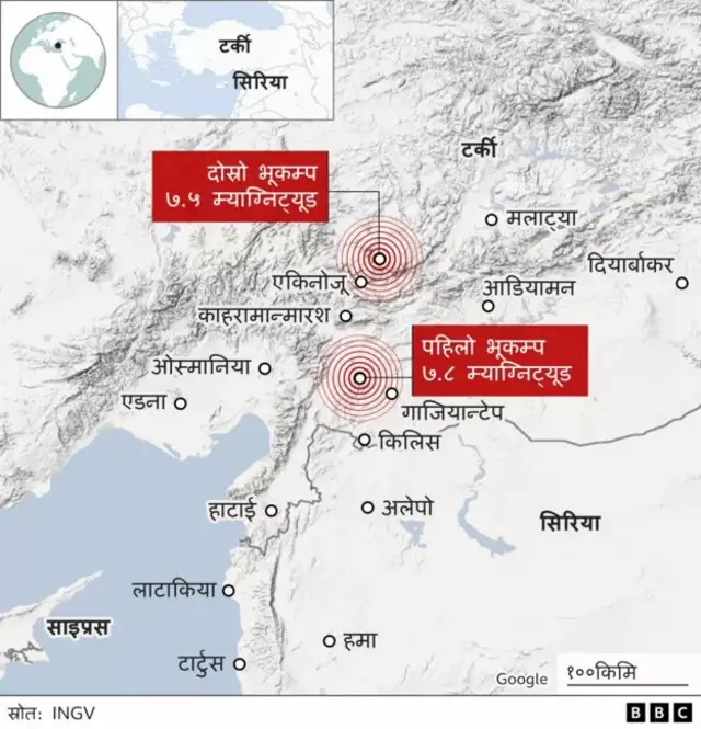 टर्की र सिरियामा भूकम्प गएका क्षेत्र