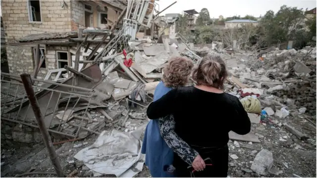 Destruction from an attack in Nagorno-Karabakh