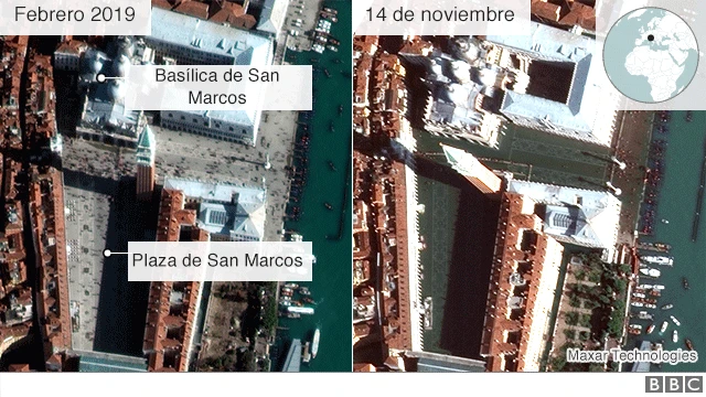 Mapa inundaciones en Venecia