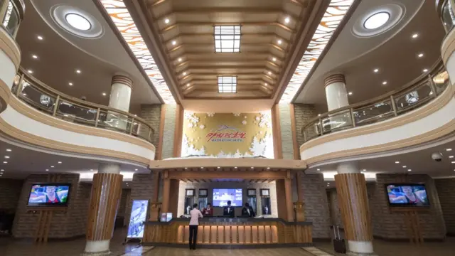 This photo taken on February 19, 2017 shows a general view of the lobby of the Masikryong ski resort