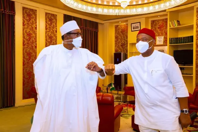 Nigeria president Muhammadu Buhari and Imo govnor Hope Uzodimma, March 21 2022