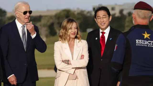 АҚШ Президенти Жо Байден, Италия Бош вазири Жиоржия Мелони ва Япония Бош вазири Фумио Кишида Италиядаги саммитда. Япония - Ғарбнинг Россияга қарши санкцияларини Осиёда қўллаб-қувватлаб келаётган давлатлардан бири.