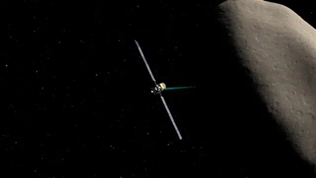 Concepção artística da nave Dawn perto do asteroide Ceres