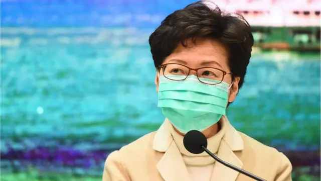 Carrie Lam speaks during a press conference in Hong Kong on January 31, 2020