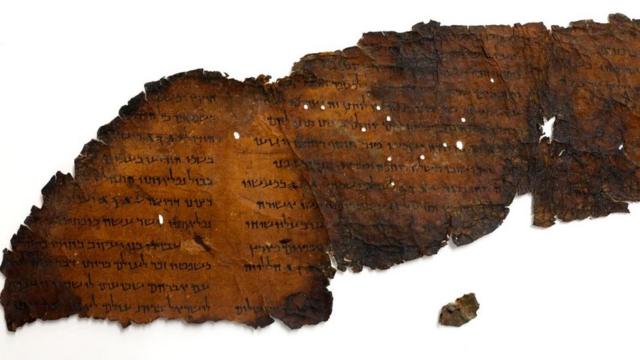 A fragment at the Israel Antiquities Authority's Dead Sea scrolls conservation laboratory in Jerusalem