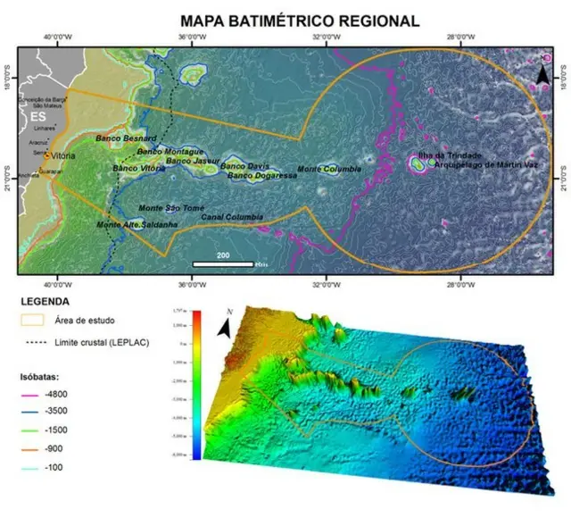 Mapa batimétrico da cadeiahard rock online casino njmontes submarinos entre Vitória e Trindade