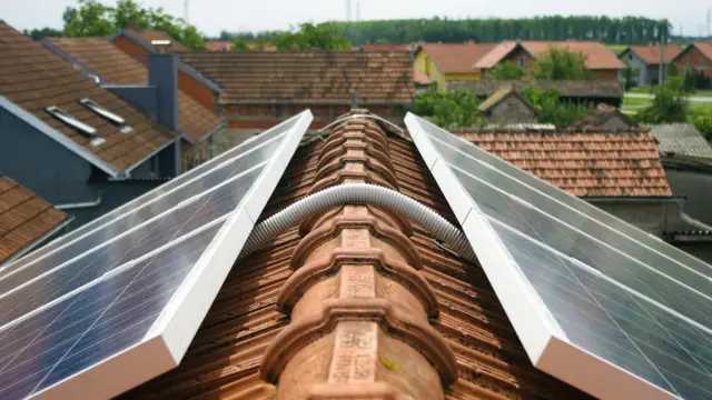 Solar panels on a house roof