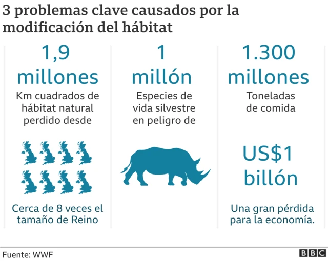 Gráfico de los problemas causados por la modificación del hábitat.