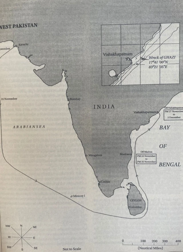 गाज़ी द्वारा तय किए गए रास्ते का मानचित्र