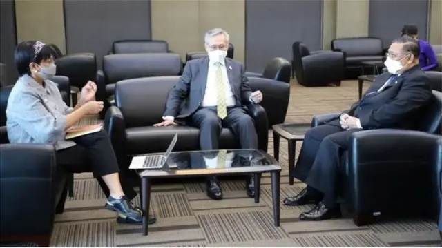 รมว. ต่างประเทศ อินโดนีเซีย-ไทย-เมียนมา หารือกันใน กทม. เมื่อ 24 ก.พ. 2564