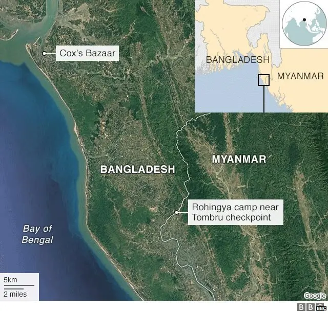 बांगलादेश आणि म्यानमारचा नकाशा