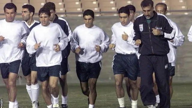 Iran's players training before their 2000 friendly match against USA at the Rose Bowl