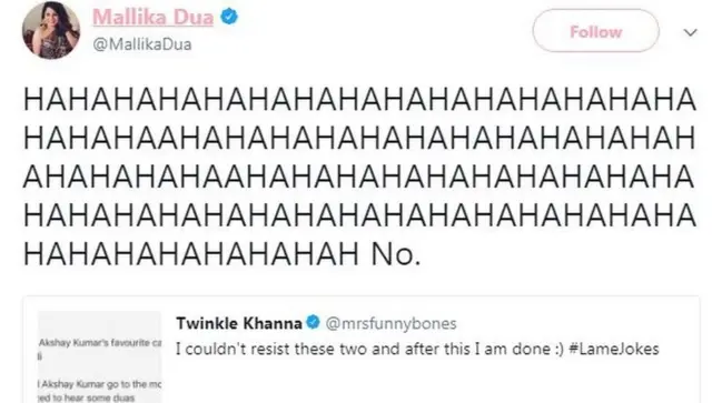 મલ્લિકા દુઆનું ટ્વીટ