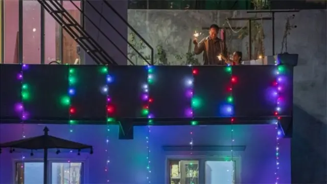 Nepal celebrate with coloured lights for dia house