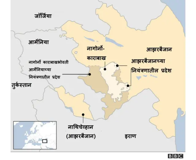आर्मेनिया - अझरबैजान नकाशा.