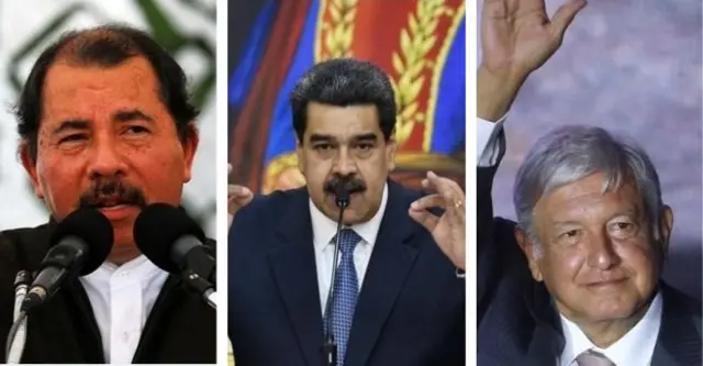 Os presidentes Daniel Ortega, Nicolás Maduro e Andrés Manuel López Obrador