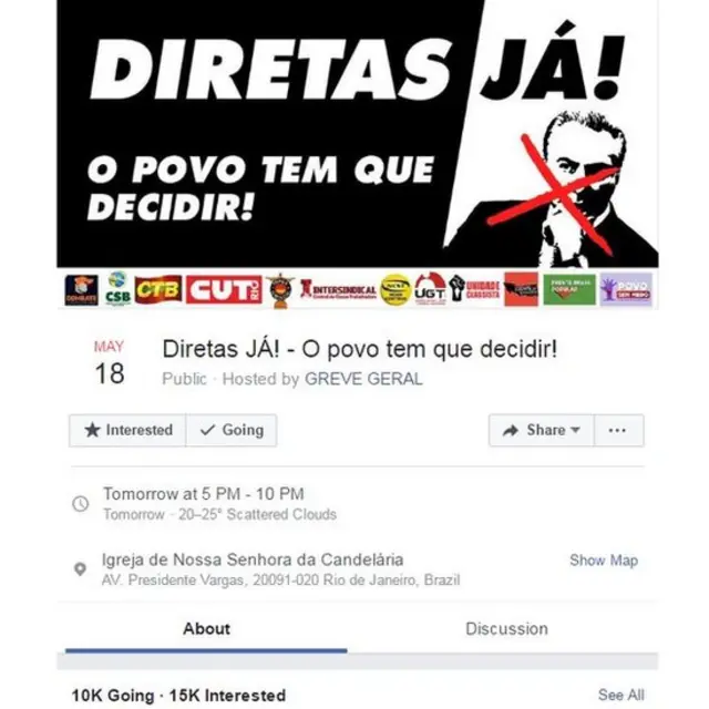 Convocação para protesto no Facebook