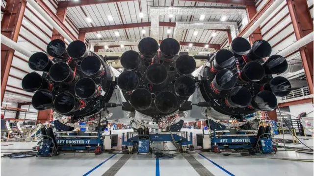 Three Falcon 9 rocket inside garage