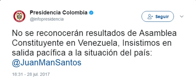 Tuit de la presidencia de Colombia.