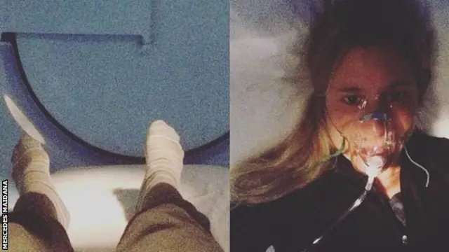 Mercedes Maidana laying in a hyperbaric chamber