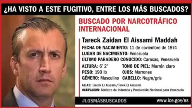 El aviso de ICE solicitando a El Aissami fue divulgado en Twitter.