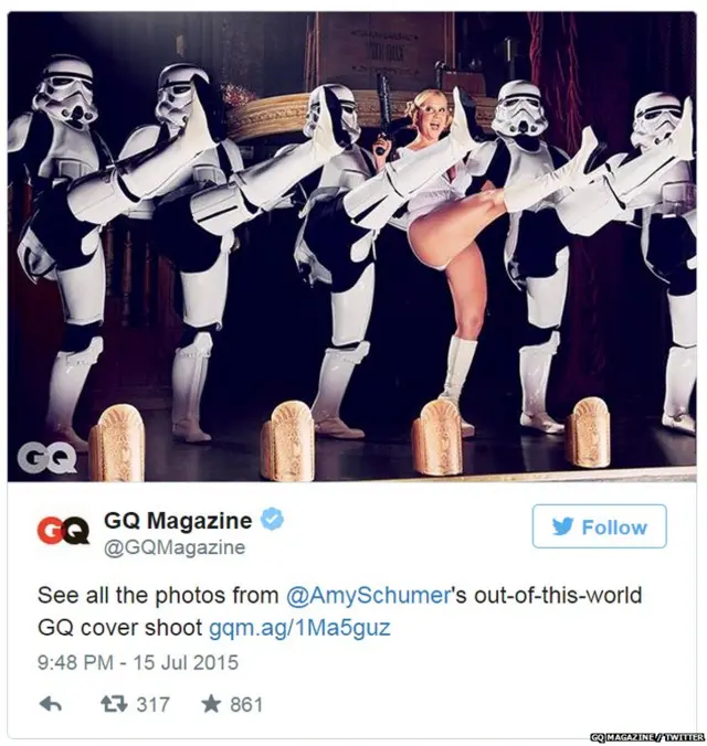 Amy Schumer Star Wars Porn - Star Wars themed Amy Schumer GQ shoot 'not approved' - BBC News