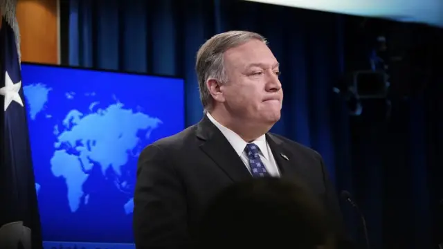 Mike Pompeo en rueda de prensa el martes 7 de enero