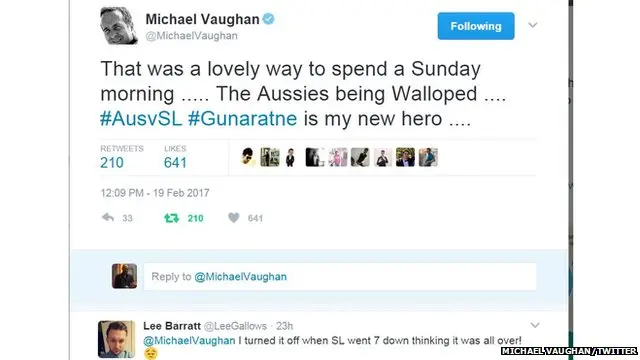 මයිකල් වෝන්ගේ ට්විටර් පණිවුඩය