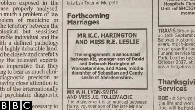 Image showing the Times engagement announcement of Kit Harington and Rose Leslie