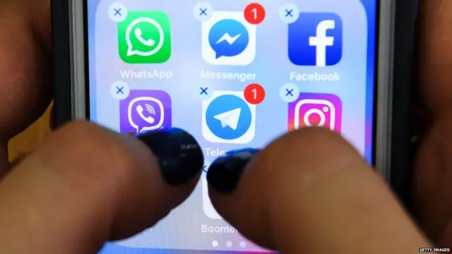 social networking apps Facebook, Instagram and others seen on the screen in Moscow on March 23, 2018.