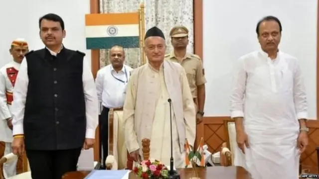 देंवेंद्र फडणवीस, राज्यपाल भगत सिंह कोश्यारी, अजित पवार