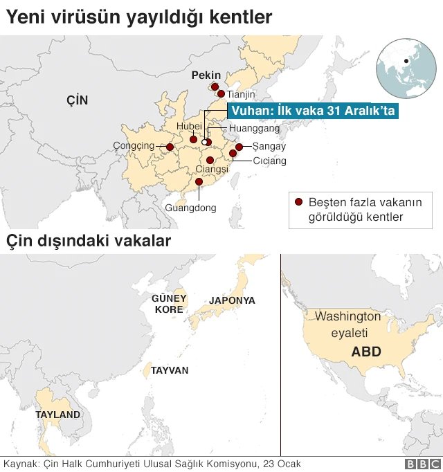 Çin'de ve dünyada virüsün yayılımı