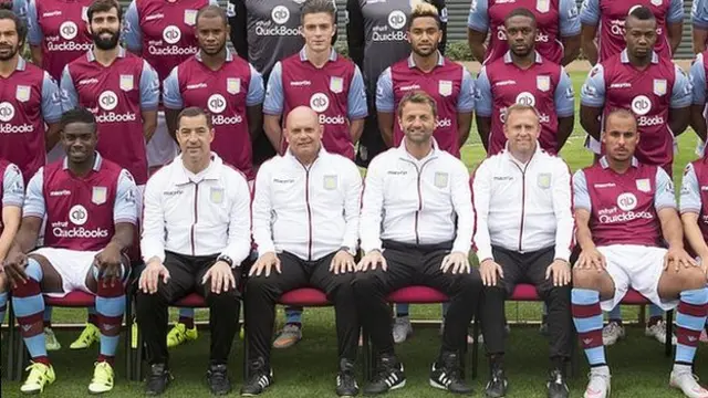 Aston Villa 2015-16 squad photo with Adama Traore (top right) and Micah Richards (bottom left)