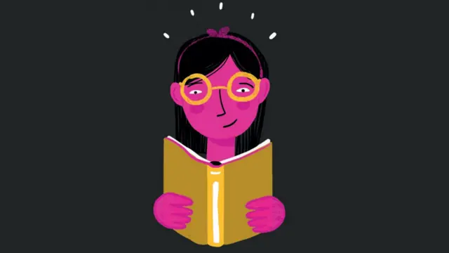 Ilustración de una niña leyendo