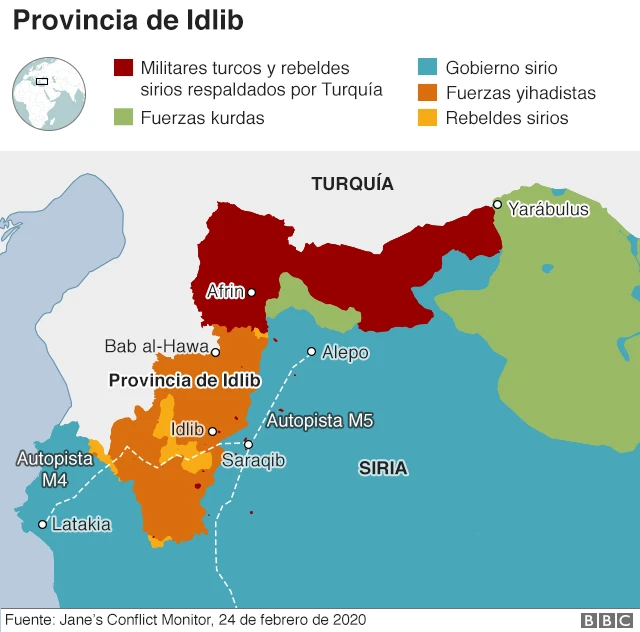 Mapa sobre el control de Idlib.