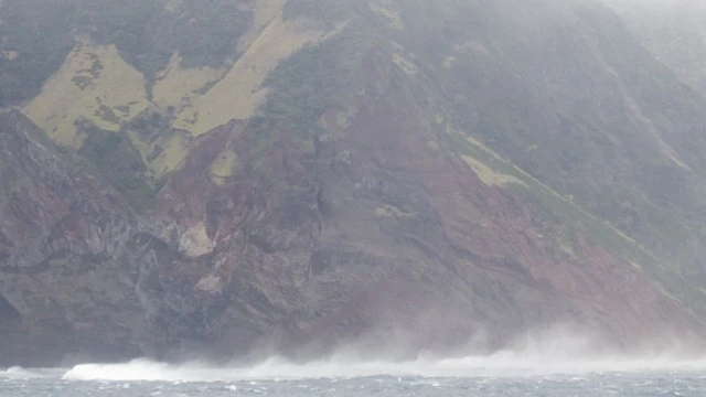 View from the sea of the island and its perilous cliffs