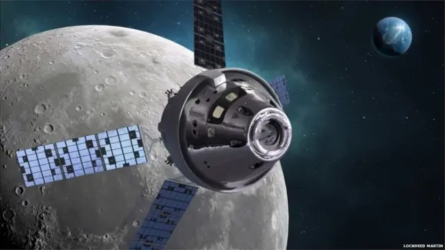 आर्टवर्क: अंतरिक्षयात्री ओरियन नाम के स्पेसक्राफ़्ट में चांद की यात्रा करेंगे