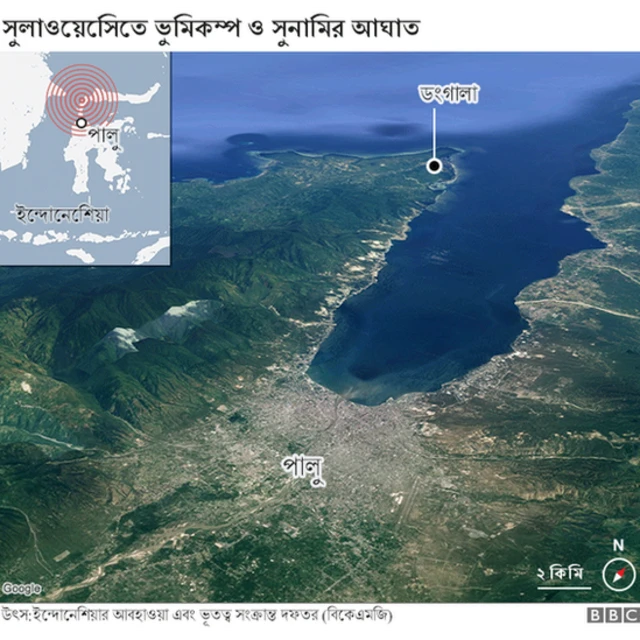 সরু উপসাগরের এক প্রান্তে শহর পালু