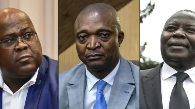 Uhereye ibumoso: Félix Tshisekedi, Emmanuel Ramazani Shadary (hagati) na Vital Kamerhe (iburyo), bamwe mu bakandida-perezida mu matora yo muri Kongo
