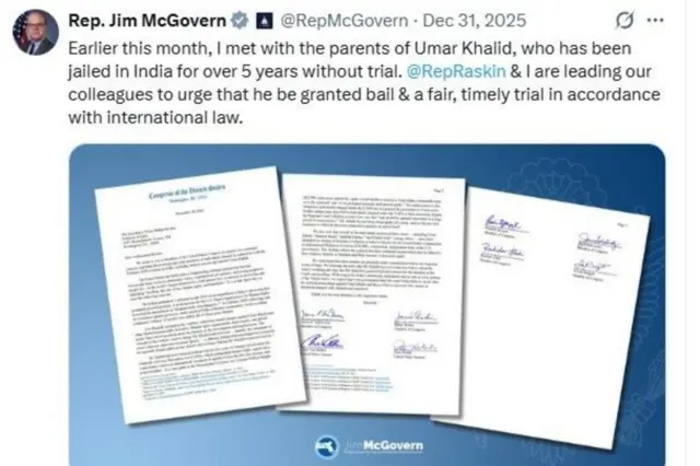 ఉమర్ ఖలీద్, విడుదల, డిమాండ్, అమెరికా కాంగ్రెస్ సభ్యుడు, లేఖ