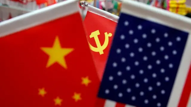 us and china flags in Yiwu, China