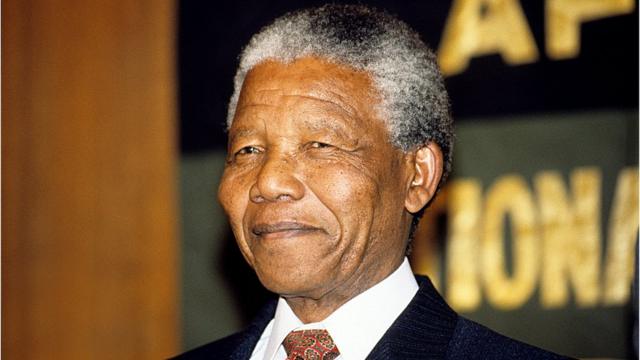 Nelson Mandela, leader de l'ANC (African National Congress), en april 1991