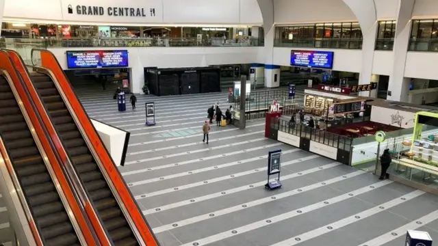 New Street train station in Birmingham at 8.47am on Tuesday