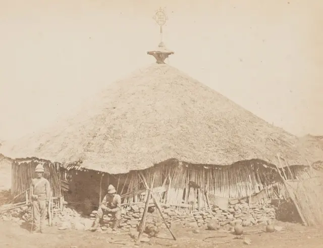 V&A Museum, Maqdala 1868 display: Maqdala church photograph by the Royal Engineers, Albumen print