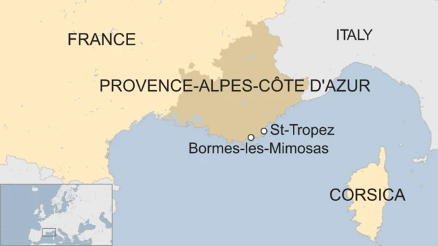 プロバンス・アルプ・コートダジュール(Provence-Alpes-Côte d'Azur)地方とボルム・レ・ミモザ(Bormes-les-Mimosas)の位置