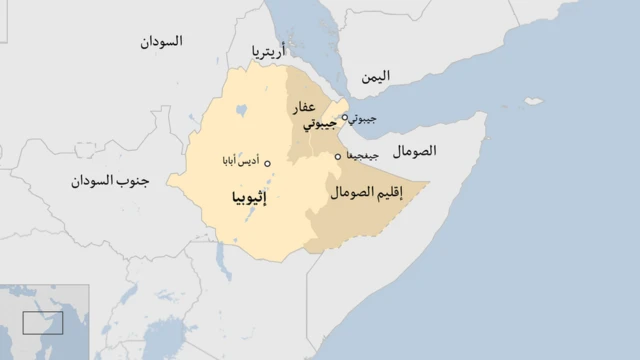 خارطة تبين إقليم الصومال وإثيوبيا