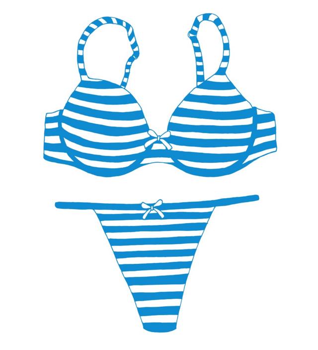 Un bikini à rayures bleues