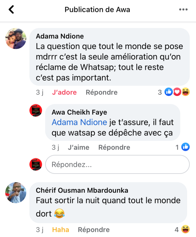 Capture d'écran de commentaires sur Facebook